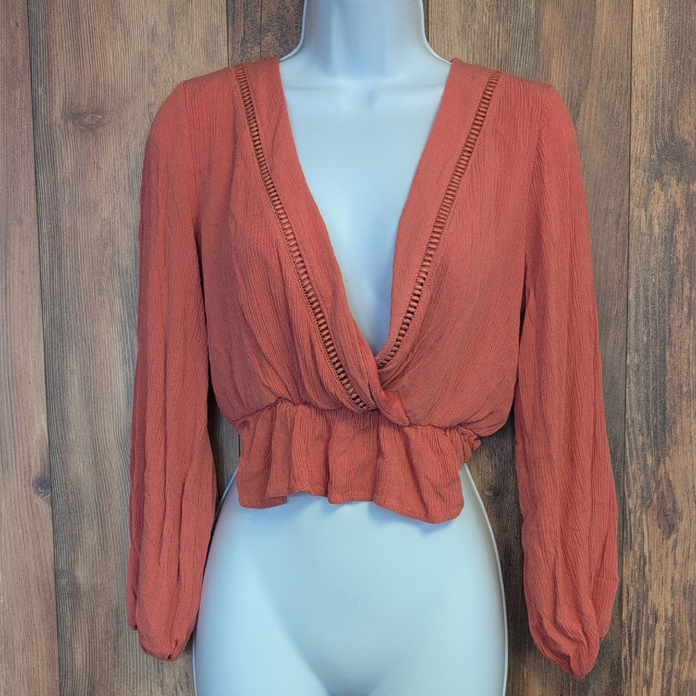 Sadie & Sage Terracotta Wrap Crop Blouse M C157